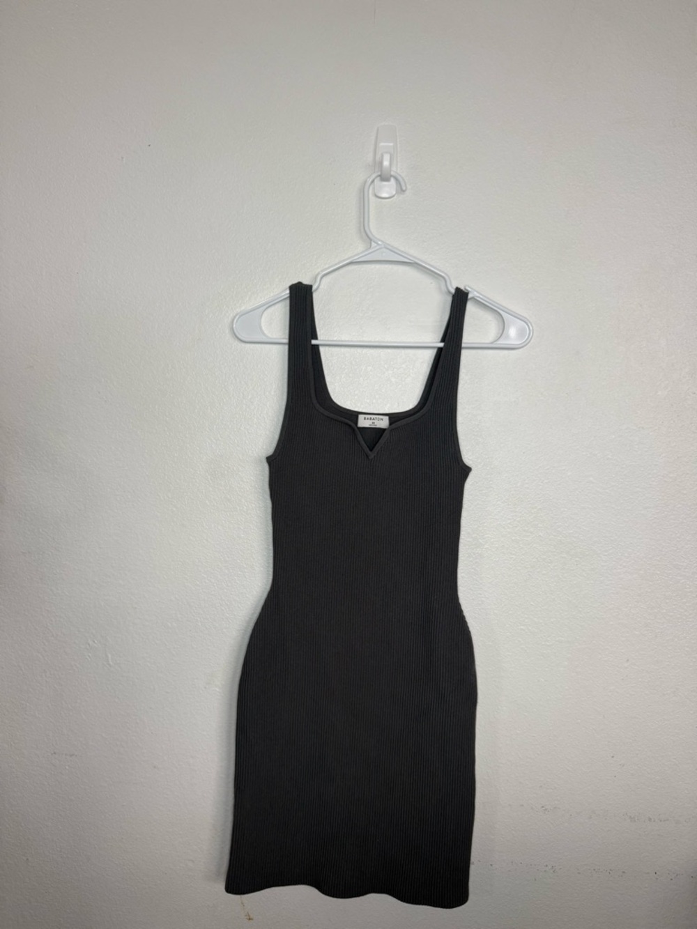 Babaton Charcoal Ribbed V-Notch Mini Dress